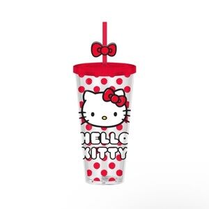 Hello Kitty Polka Dot Tumbler Cup w/ Lid & Straw – Cute Kawaii Drink Cup 24oz